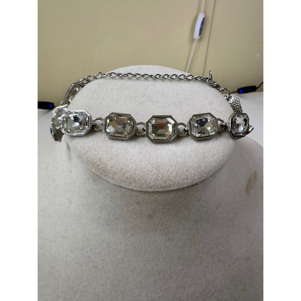 Sparkling Rhinestone Link Bracelet Silver Tone Womens Fashion Jewelry Statement - Picture 3 of 4